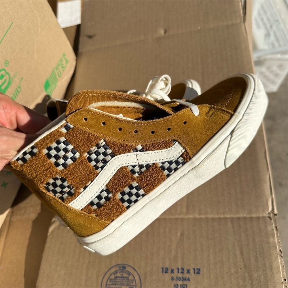 Vans Sk8-Hi Tapered High Top Sneakers Tufted Check Brown Womens 6.5 Mens 5 - Picture 2 of 10